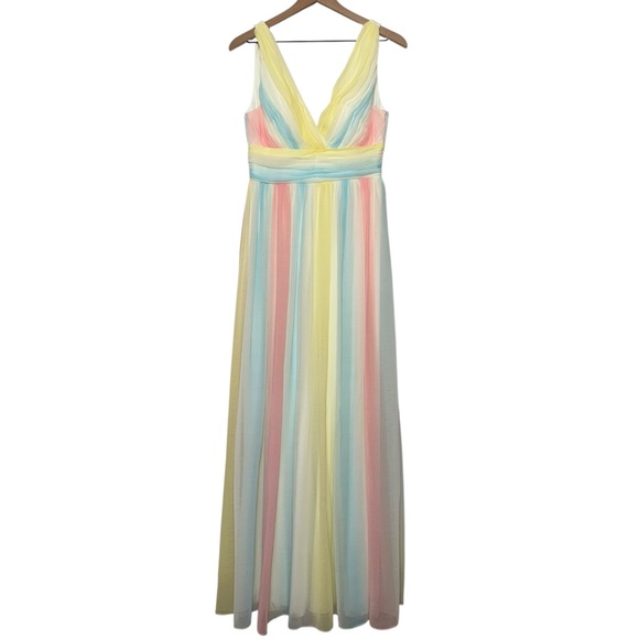 Pastel Pleated Sleeveless Fairy Formal Flowy Maxi Dress Floor Length - Picture 1 of 7